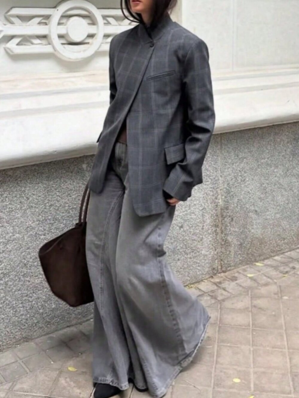Blue Elegant Women's / Plaid Asymmetric Casual Blazer - Picture 5 of 6